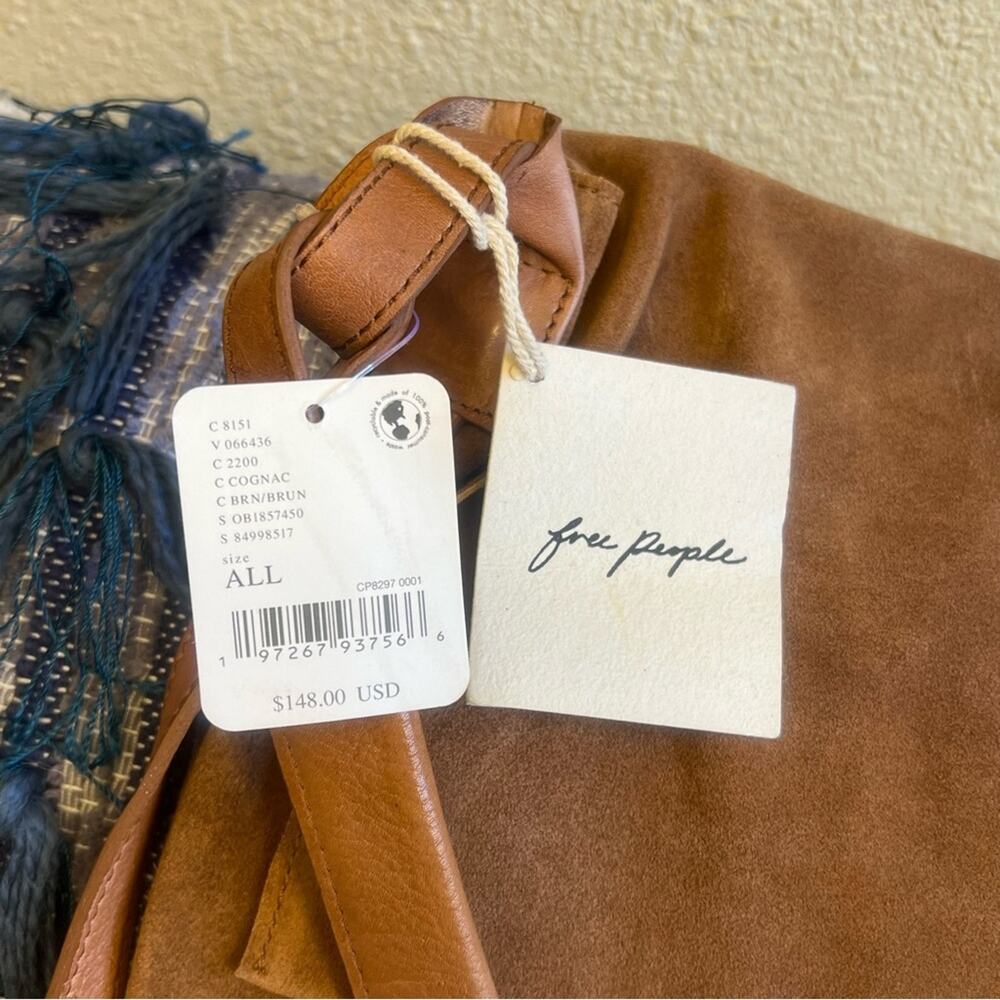 Free People Roswell Boho Slouchy Suede Leather Messenger Bag Tote Cognac Brown - Picture 12 of 16
